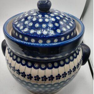 Handmade Polish Pottery Fermenting Crock With Lid & Handles - Boleslawiec U4 - B